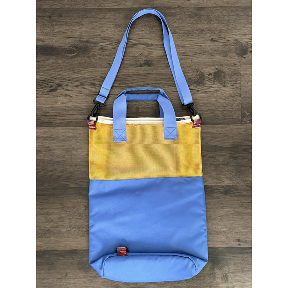 KAVU Cocoa Beach Travel Tote/Sling Bag Blue Canvas/Yellow Mesh Summer Adventure - Picture 3 of 13
